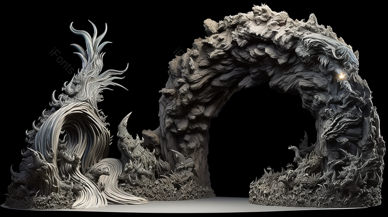 中国风古建筑石雕雕刻场景黑背景实拍,插画/手绘图,插画/手绘图库,插画/手绘图下载,插画/手绘